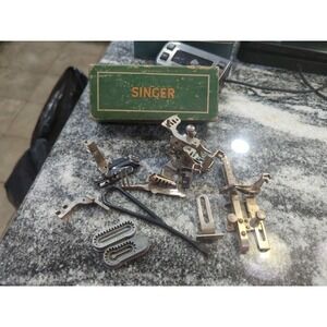 Lot of Vintage Singer Sewing Machine Parts / Attachments With Vintage Box